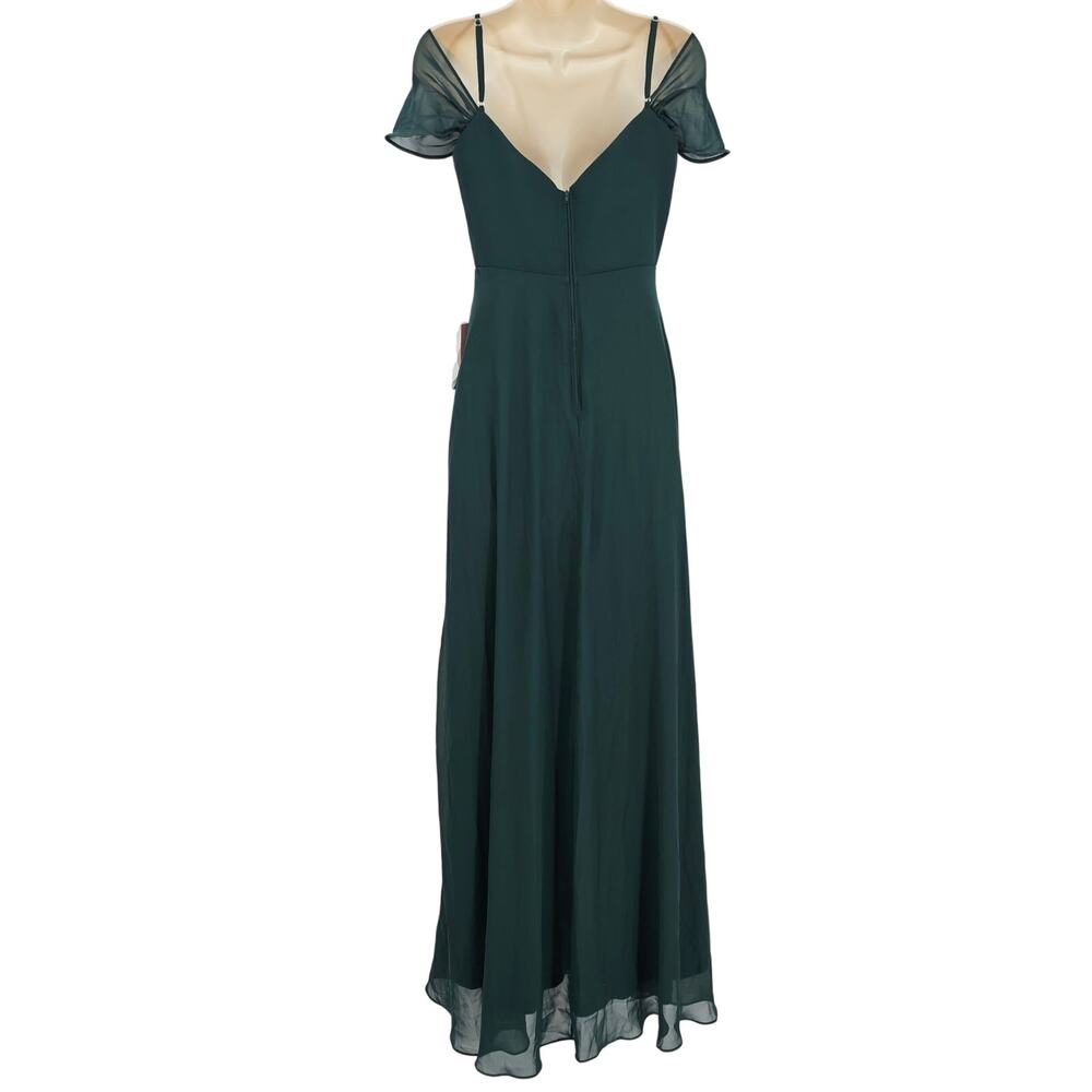 Birdy Grey Womans size S Devin Chiffon Formal Maxi Dress Gown Slit Emerald NEW - Picture 3 of 11
